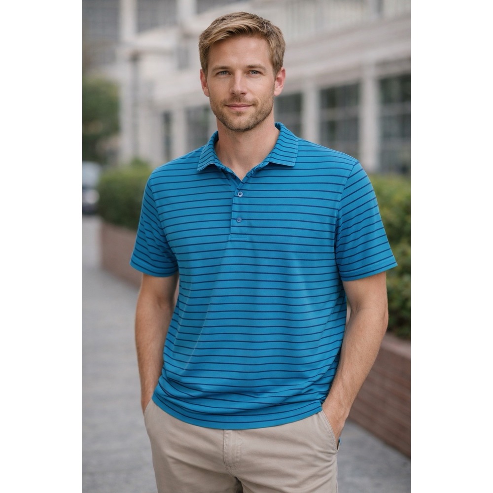 Devereux Golf Men's Polo Size Large Turquoise/ Navy Stripe